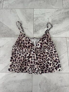 Leopard Cheetah Print Ruffle Trim Cami Crop Top